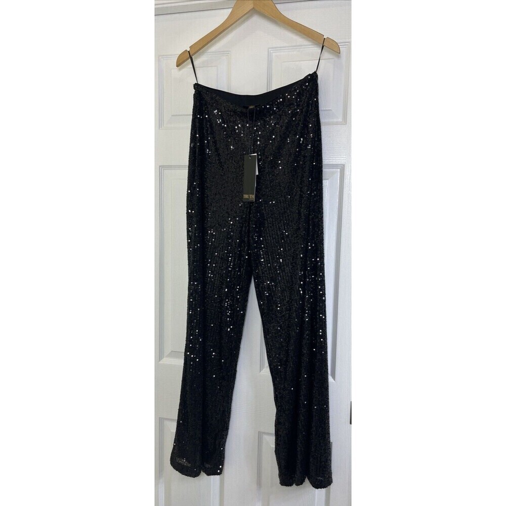 Truth by Republic Fancy Party Pants Black Sequins Side Zip Size 8 NWT